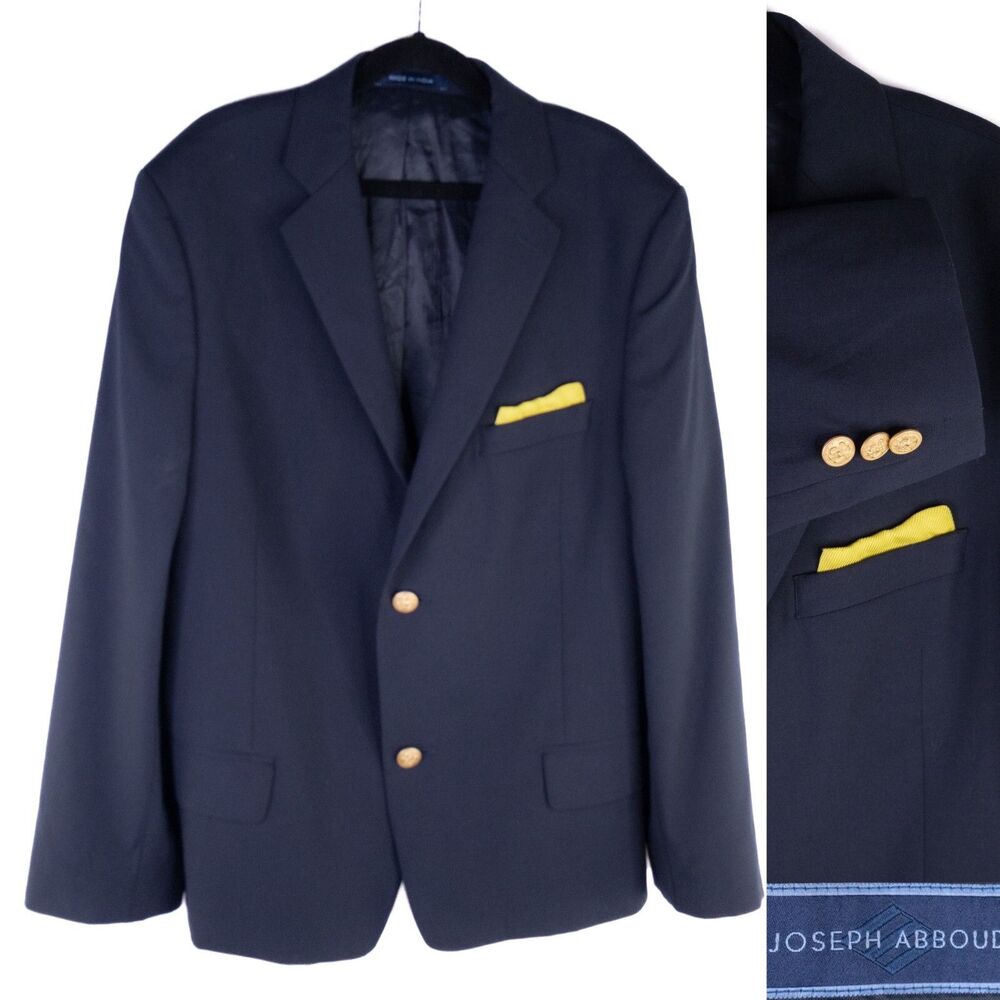 JOSEPH ABBOUD Boys 18R Gold Button Navy Blue Sport Coat Suit Jacket Wool Blend